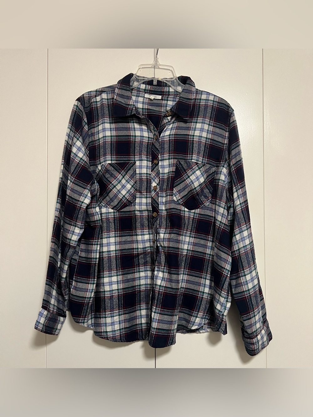 Maurices Navy, White & Red Plaid Button-Down Shirt Womenโs Plus Size 1X